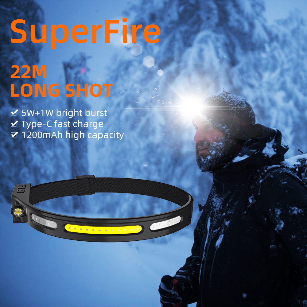 SuperFire-LED 강력 센서 헤드 라이트 HL76 COB +, USB 충전, 레드 라이트, 캠핑, 낚시, 야외 스포츠